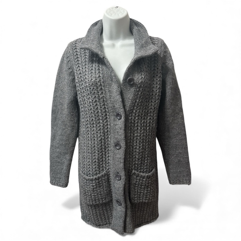 Bianca B. Gray Women's Cable Knit Wool Blend Cardigan Medium